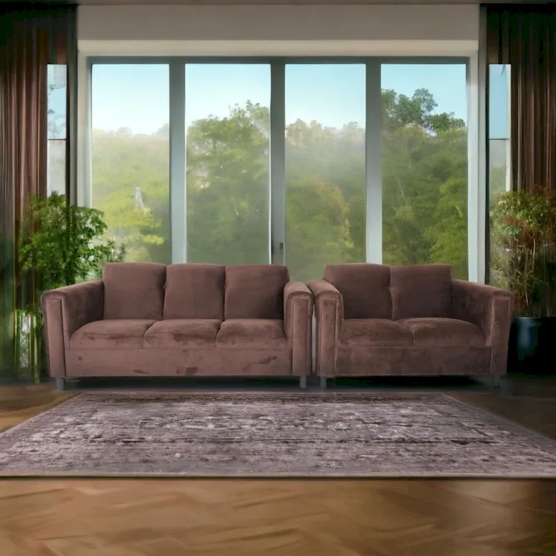 Mid Century Modern Loveseat and Sofa Set Solid Wood Frame Upholstered