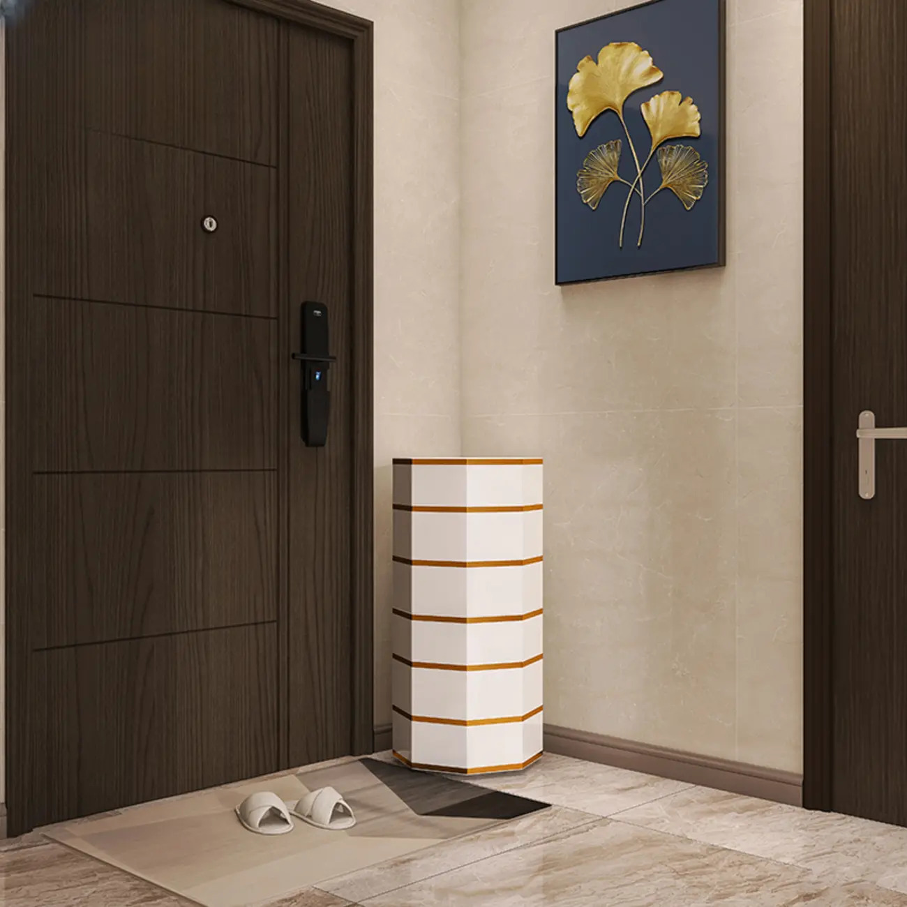 Rotating Glam White Metal Hexagon Entryway Shoe Cabinet