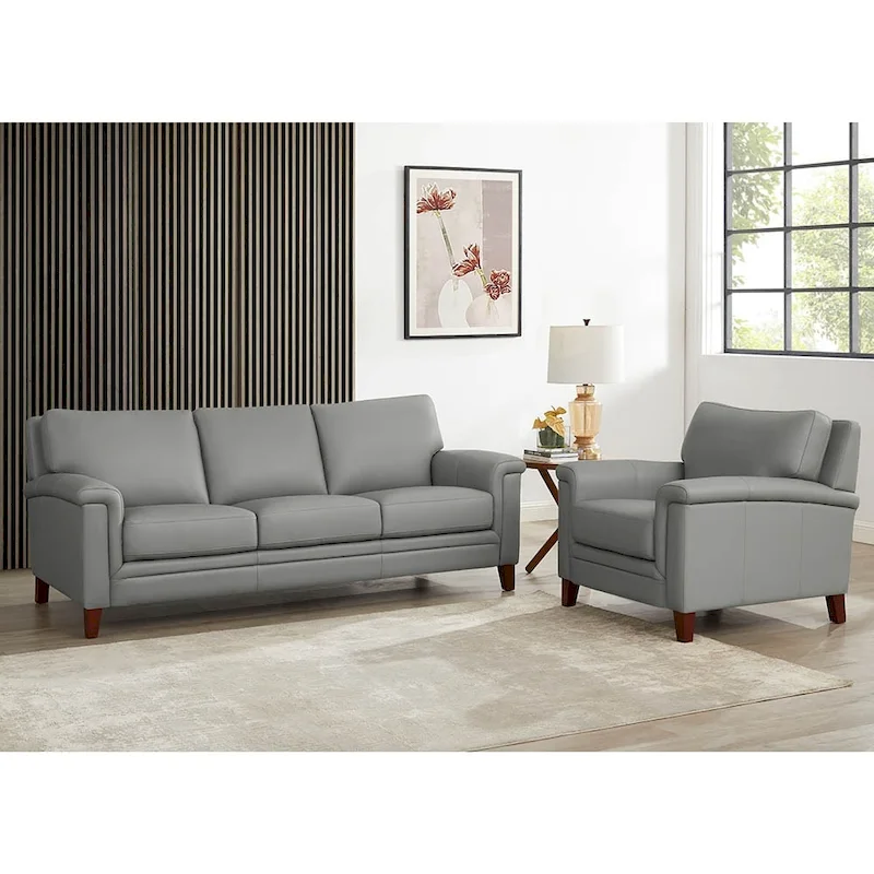 Westcott Top Grain Leather Sofa and Chair Set with Memory Foam and Springs