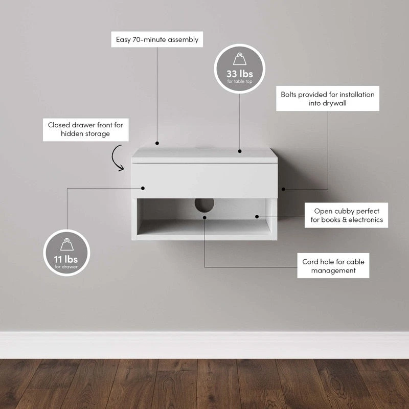 Modern Floating Bedside Nightstand