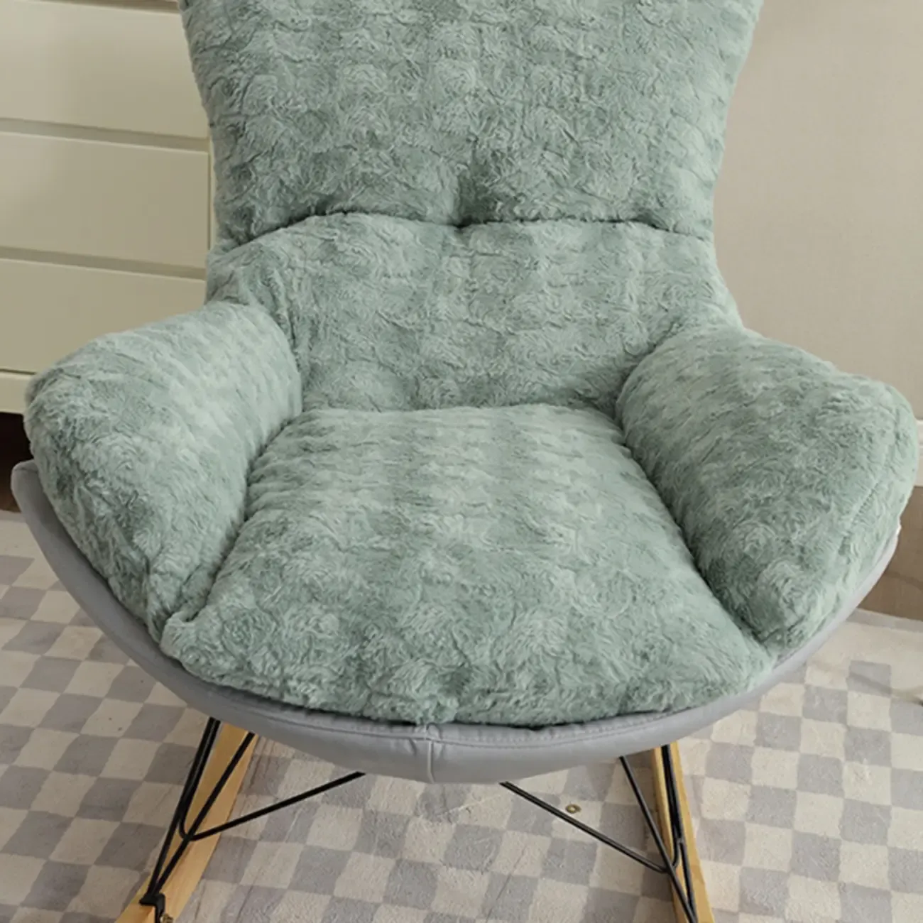 Modern Armless Upholstered Rocking Chair with Ottoman