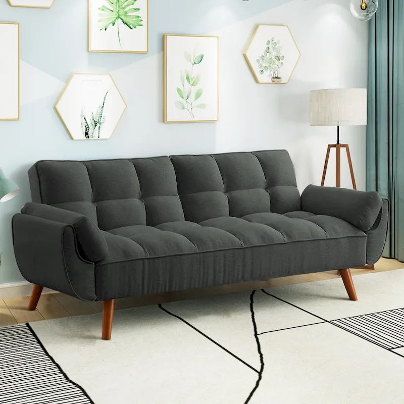 4-Color Convertible Futon Sofa Bed with Split-Back Recline & 2 Pillow Armrests for 2