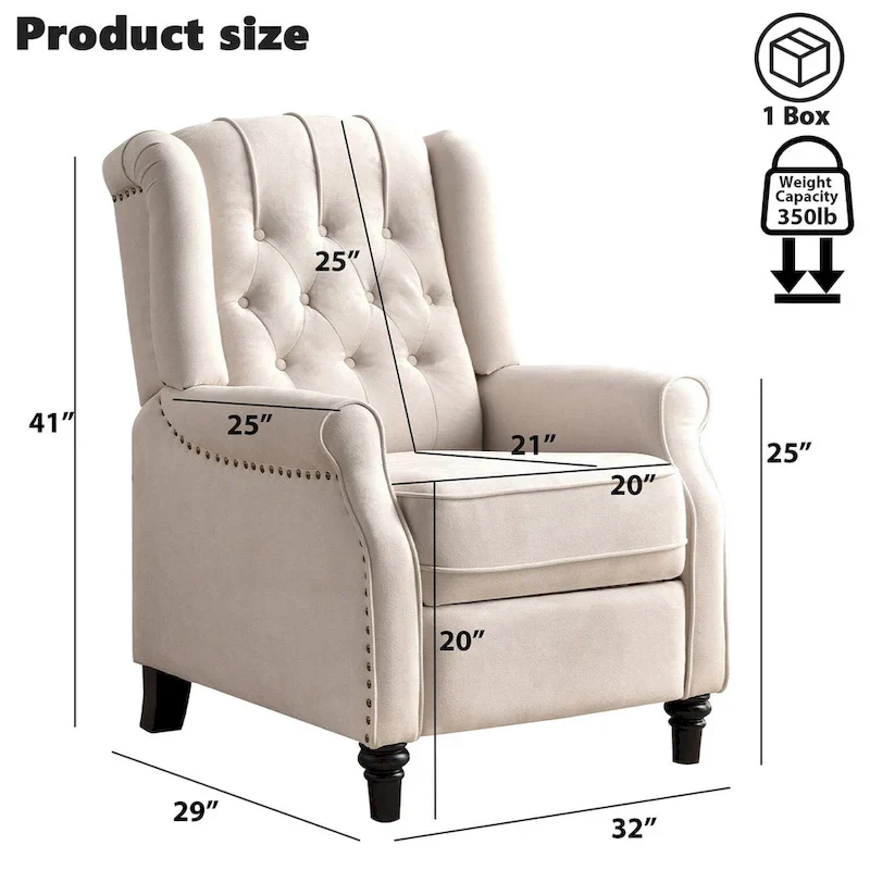 Push Back Recliner with Tufted Back and Wooden Legs