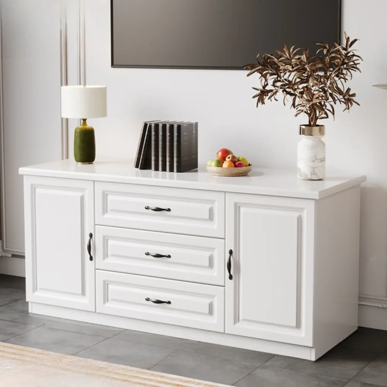 Modern Long Wood TV Stand with Cabinets