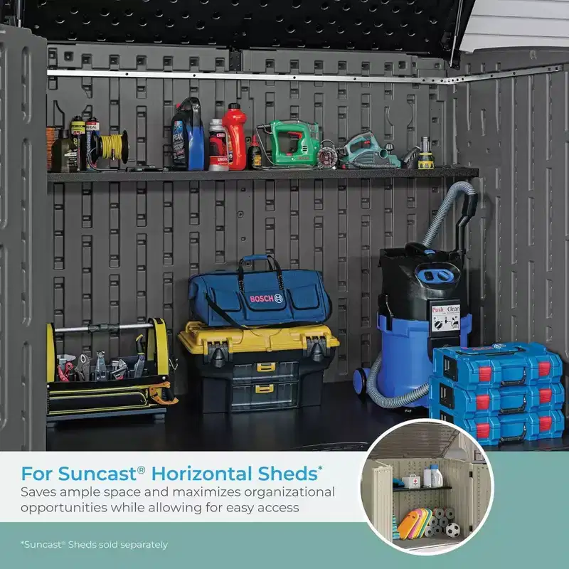 Suncast 4 Pack Horizontal/XL Vertical Shed Shelf Kit Wall Outdoor Storage, Black