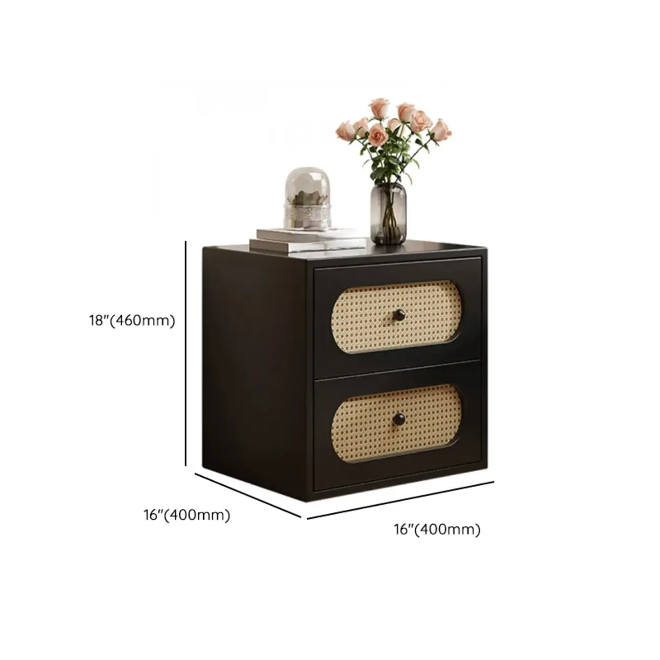 Functional White Wood Ratten 3-Drawer Narrow Nightstand