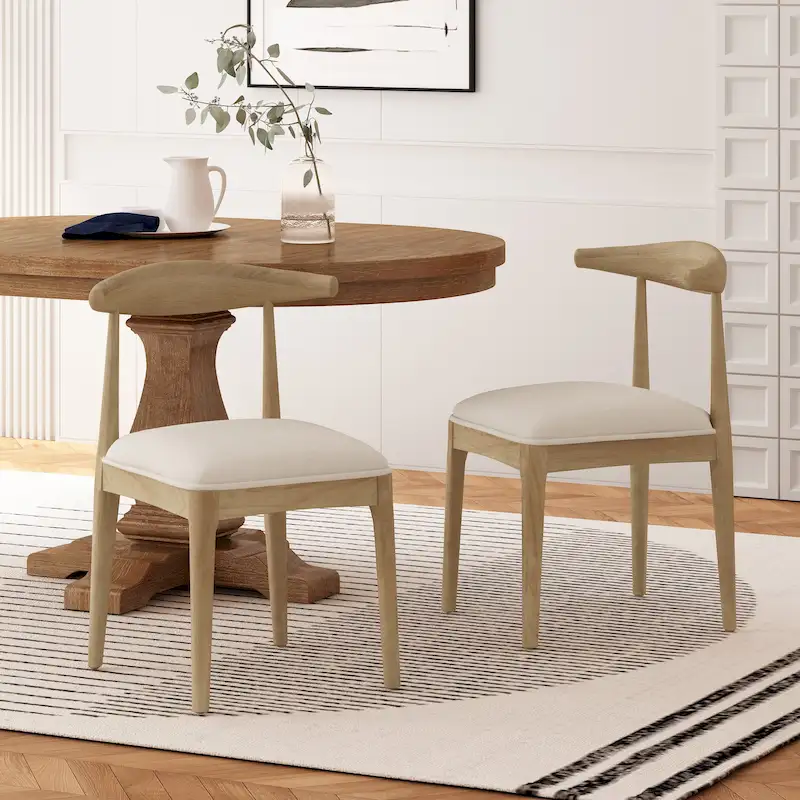 Fabric and Rubberwood Dining Chairs (Set of 2)