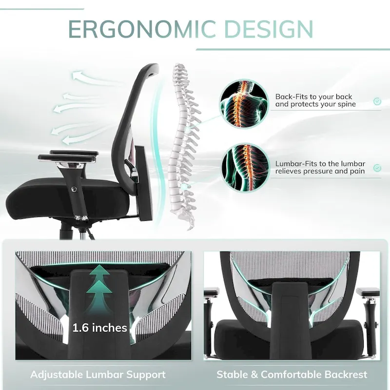 Big and Tall Heavy Duty Ergonomic Mesh Office Chair 500lbs with Wide Thick Seat