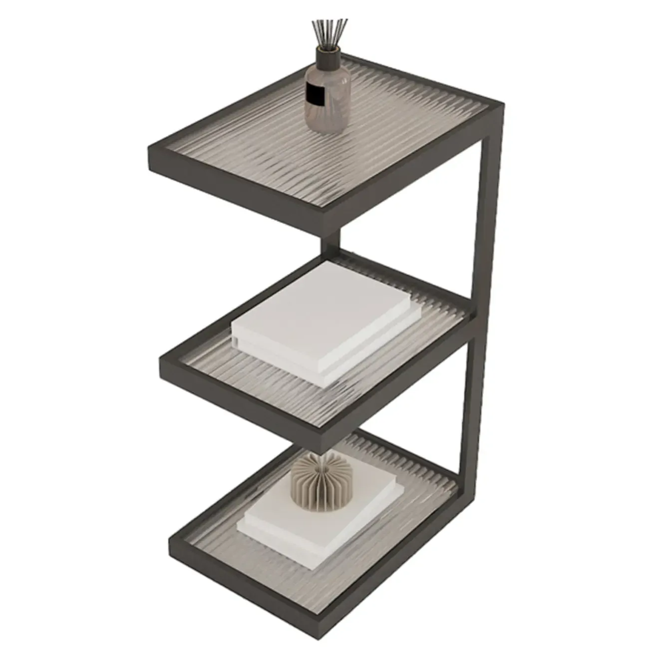 Extra Tall Simple Glass Top and Steel 3 Shelves Nightstand