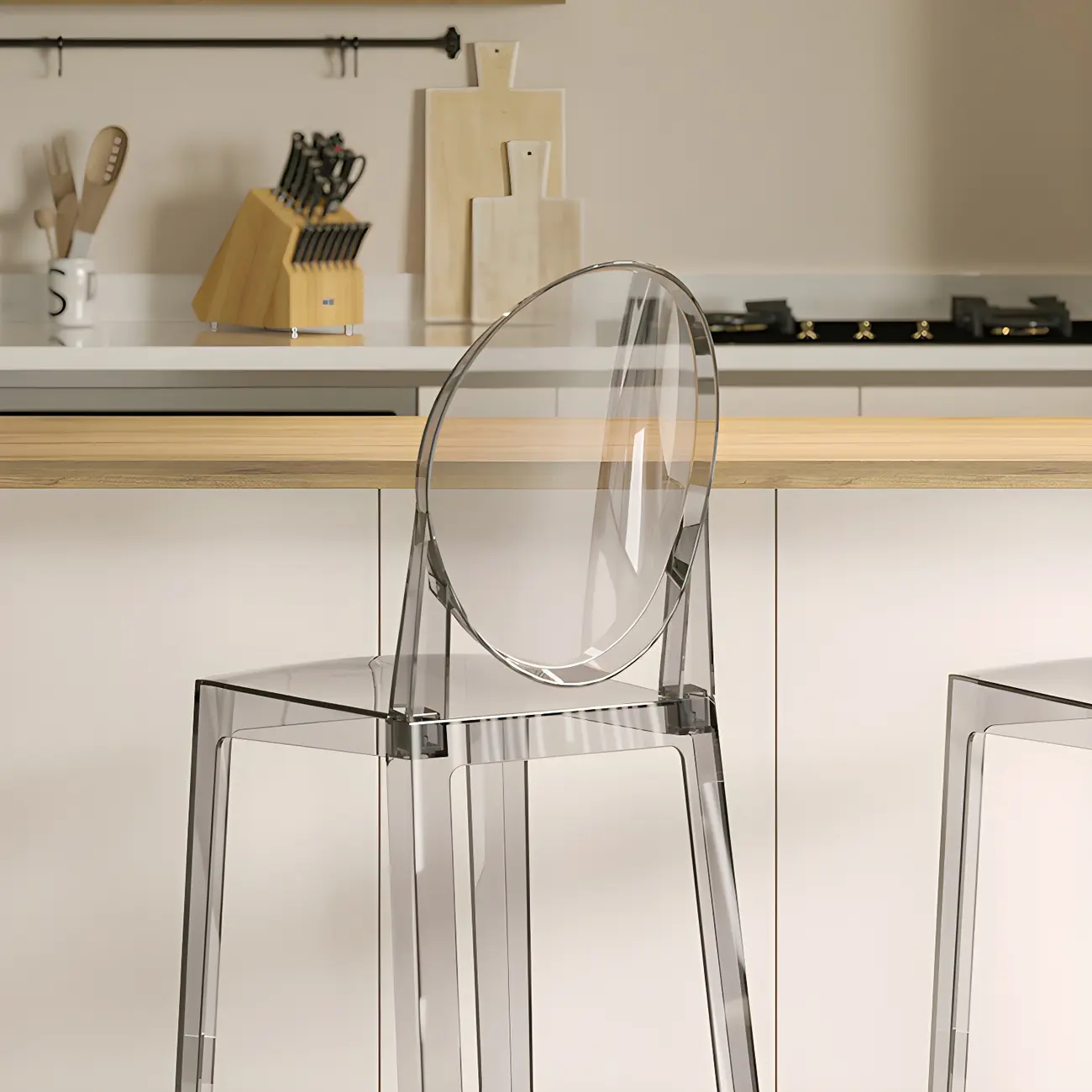 Modern Acrylic Smooth Elegant Circular Backrest Bar Stool