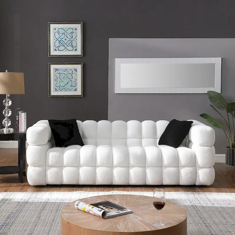 Black / Green / White Boucle Square Arm 3-Seater Sofa