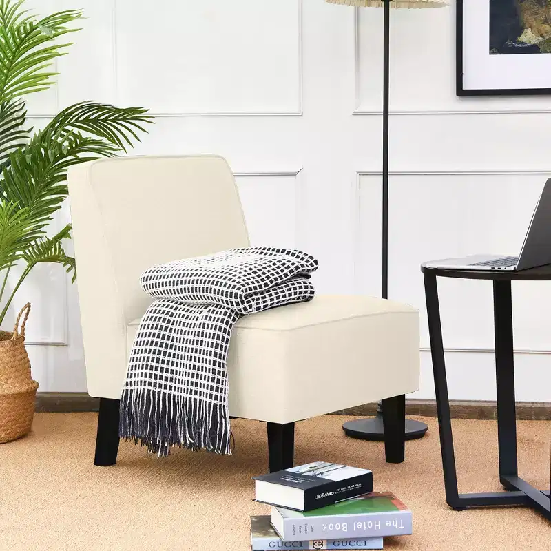 Costway Modern Armless Accent Chair Fabric Single Sofa withRubber Wood Legs Beige/Gray