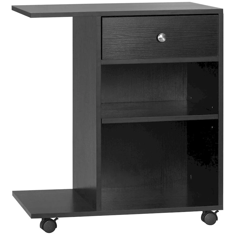 Black Rolling Printer Stand with Adjustable Shelf, 1-Person Use