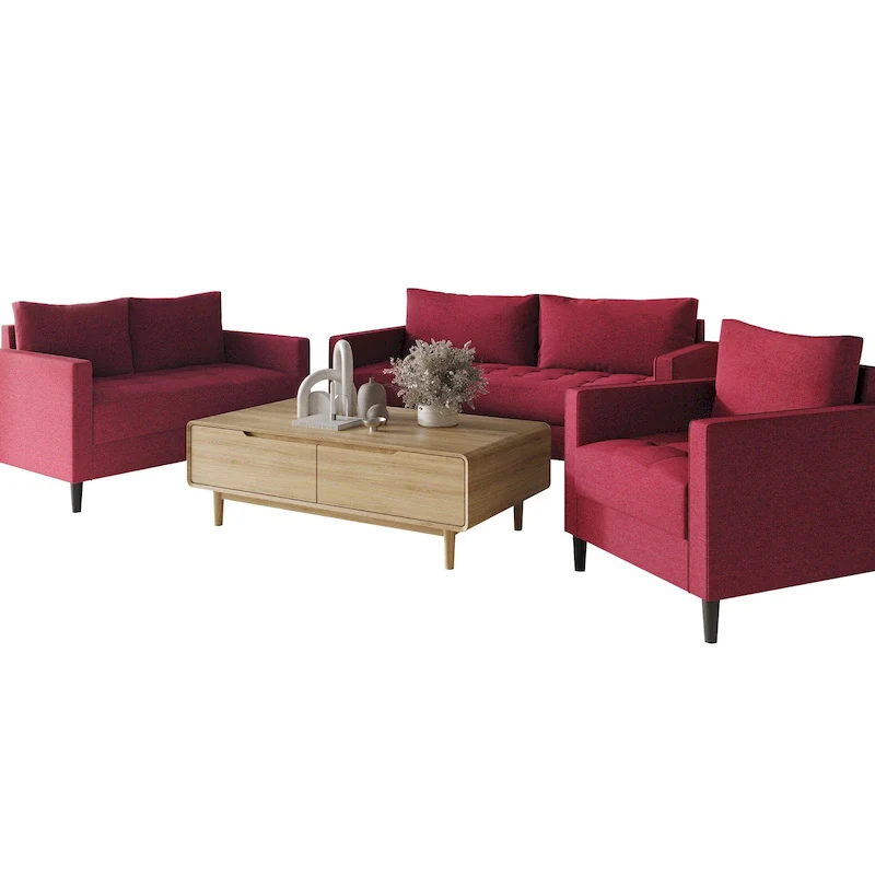 Contemporary Minimalist Linen Upholstered 3-Piece Living Room Furniture
