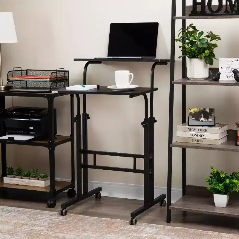 Mind Reader Adjustable Rolling Standing or Sitting Portable Desk Black