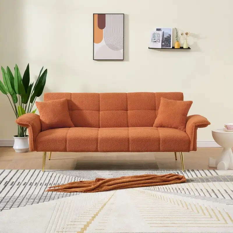 79.92  Teddy Velvet Upholstered Sofa Bed with Adjustable Back and Armrests