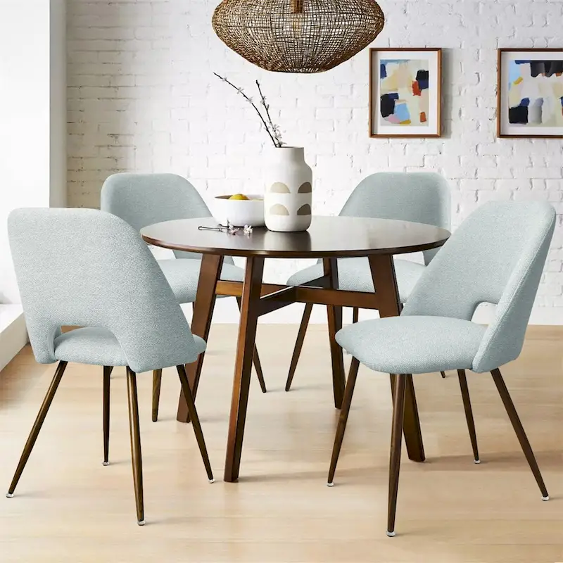 Upholstered Modern Cutout Back Dining Chair with Walnut LegSet of 4)