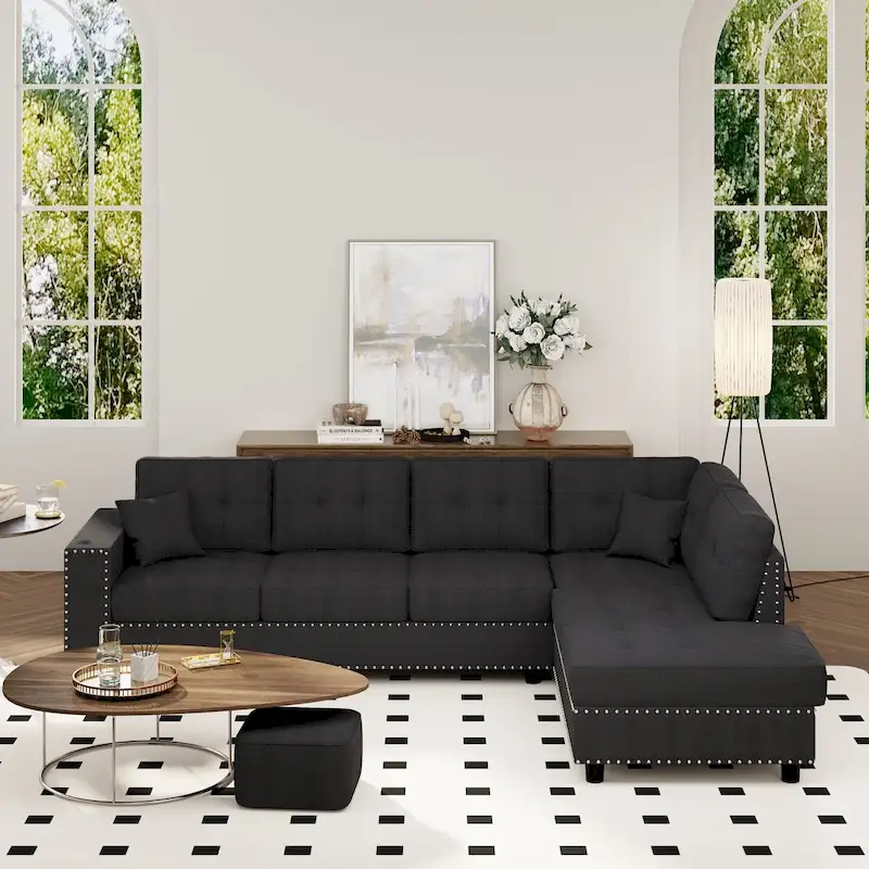Linen L-shaped Modular Sectional Sofa with Cushions