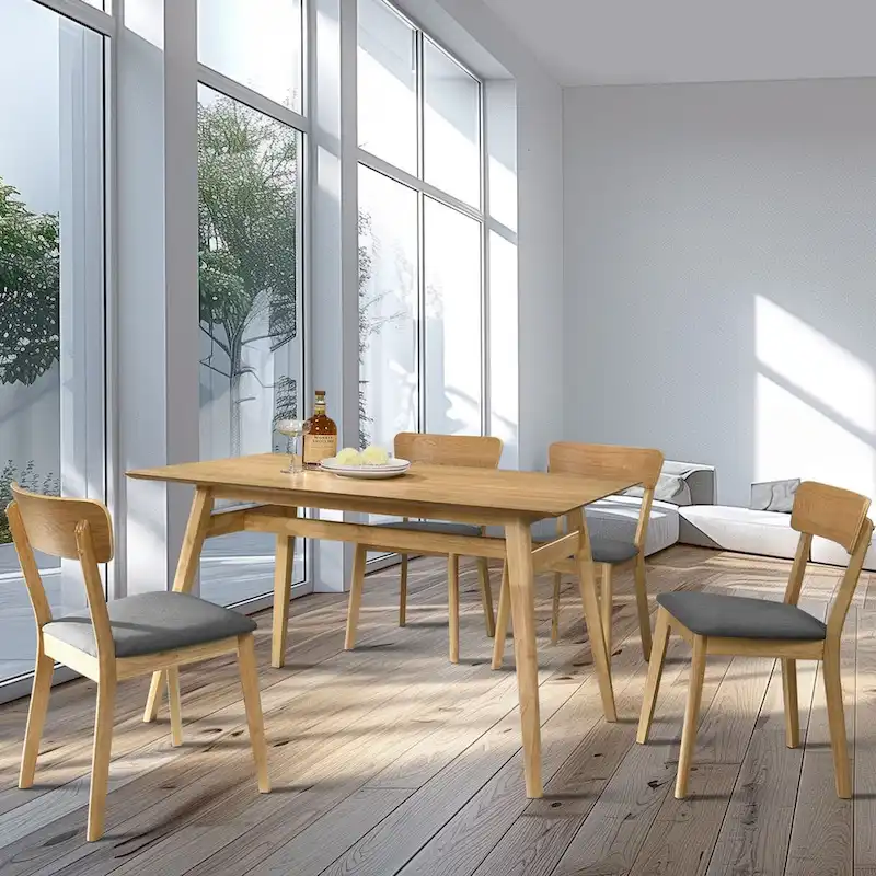 Dining Chair Set Of 2, Solid Rubberwood Foam Upholstery Cushion Seat Wooden Ladder Back Side Chairs