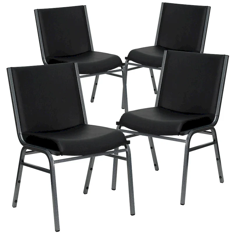 Heavy Duty Stackable Chairs Set of 4 - Gray Vinyl Padded Seat - 550 lb Capacity - 21D x 19.75W x 31.25H - Commercial Grade
