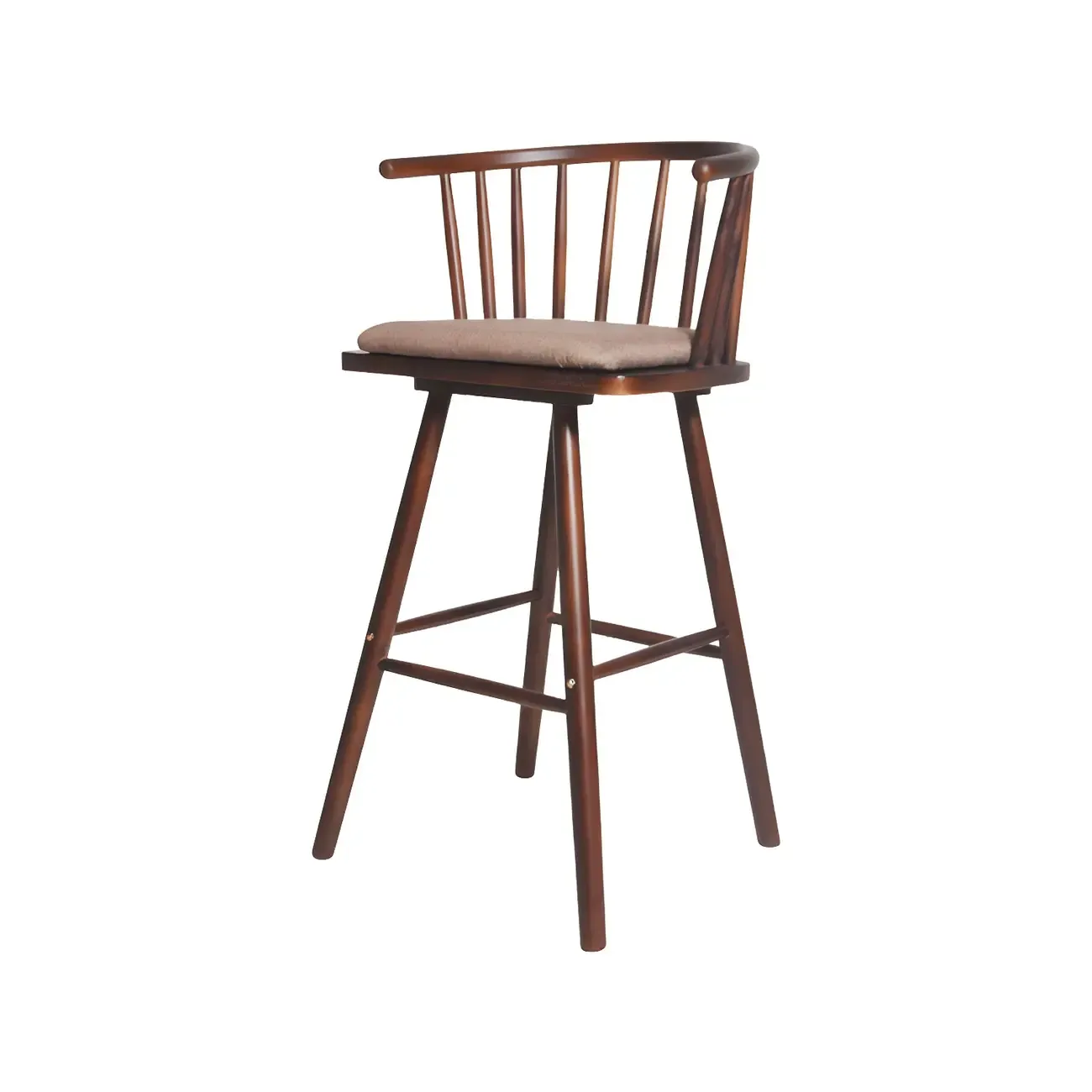 Traditional Wooden Low Back Bar Stool with Cushioned Seat