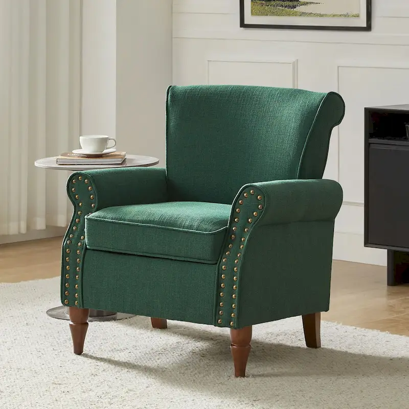 Nyctelius Upholstered Comfy Accent chair with Turned Wooden Legs and Nailhead Trim Set of 2 by HULALA HOME