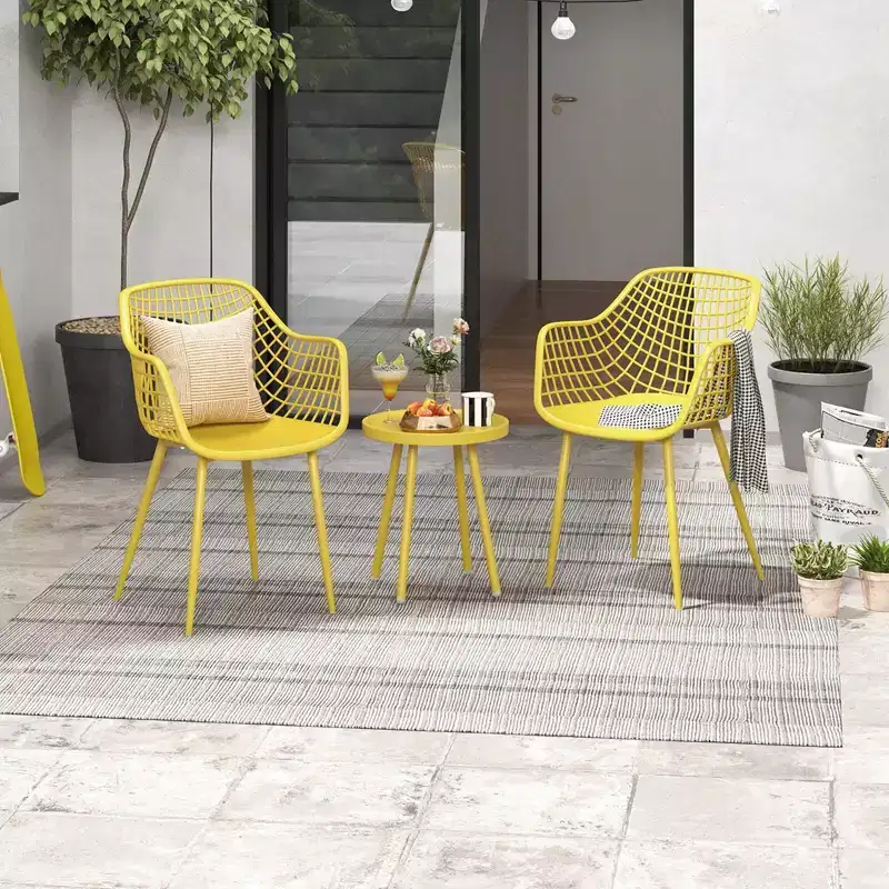Costway 3 Piece Patio Bistro Set All Weather Heavy Duty Table and Chairs Set of 2 Black/Yellow
