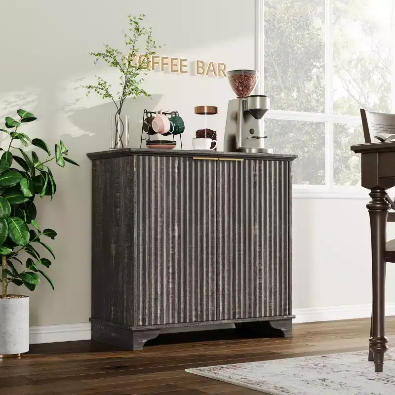 Modern Coffee Bar Cabinet Farmhouse Cabinet with Fluted Doors Sideboard Buffet Cabinet with Adjustable Shelves for Kitchen Dining Room Living Room
