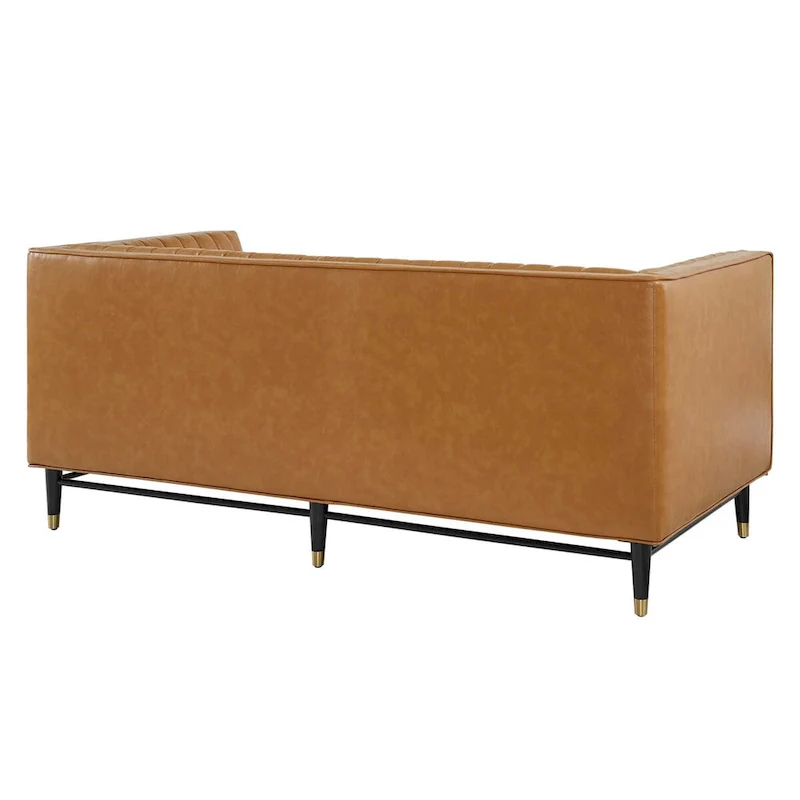 Tan Vegan Leather Channel Tufted Loveseat – Seats 2