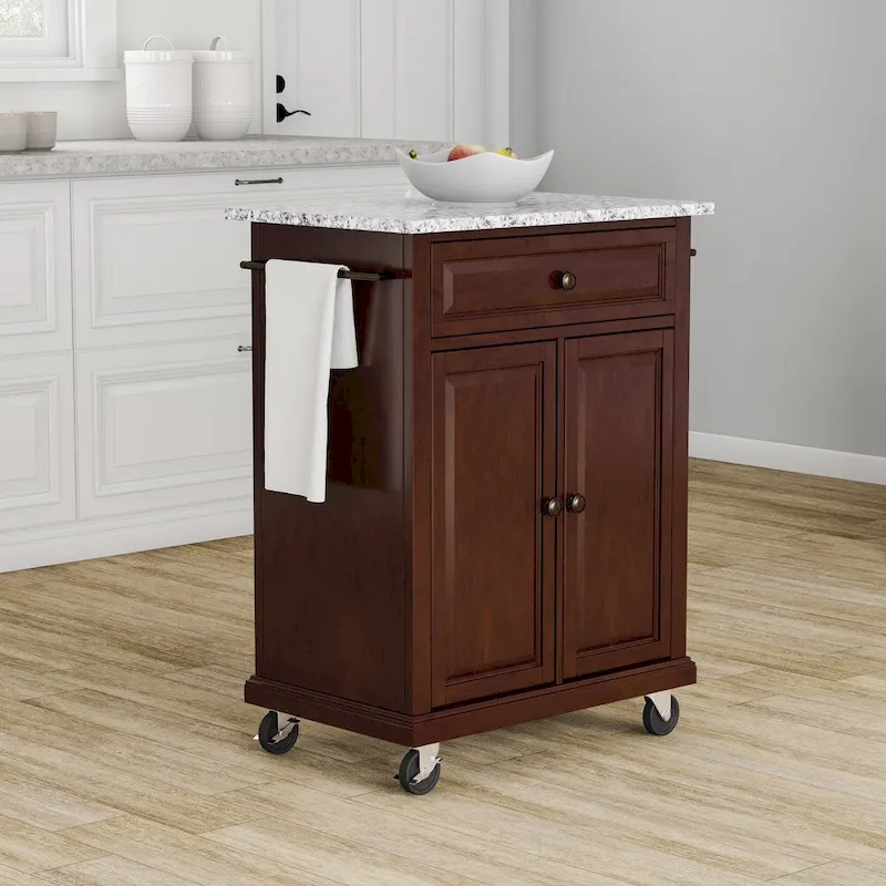 Crosley Compact Vintage Mahogany Finish Solid Granite Top Kitchen Cart and Island - 31W x 18D x 35.5H