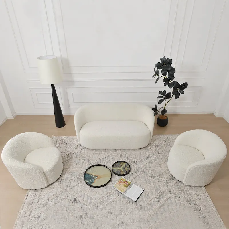 34 W Upholstered Boucle Swivel Barrel Accent Chair