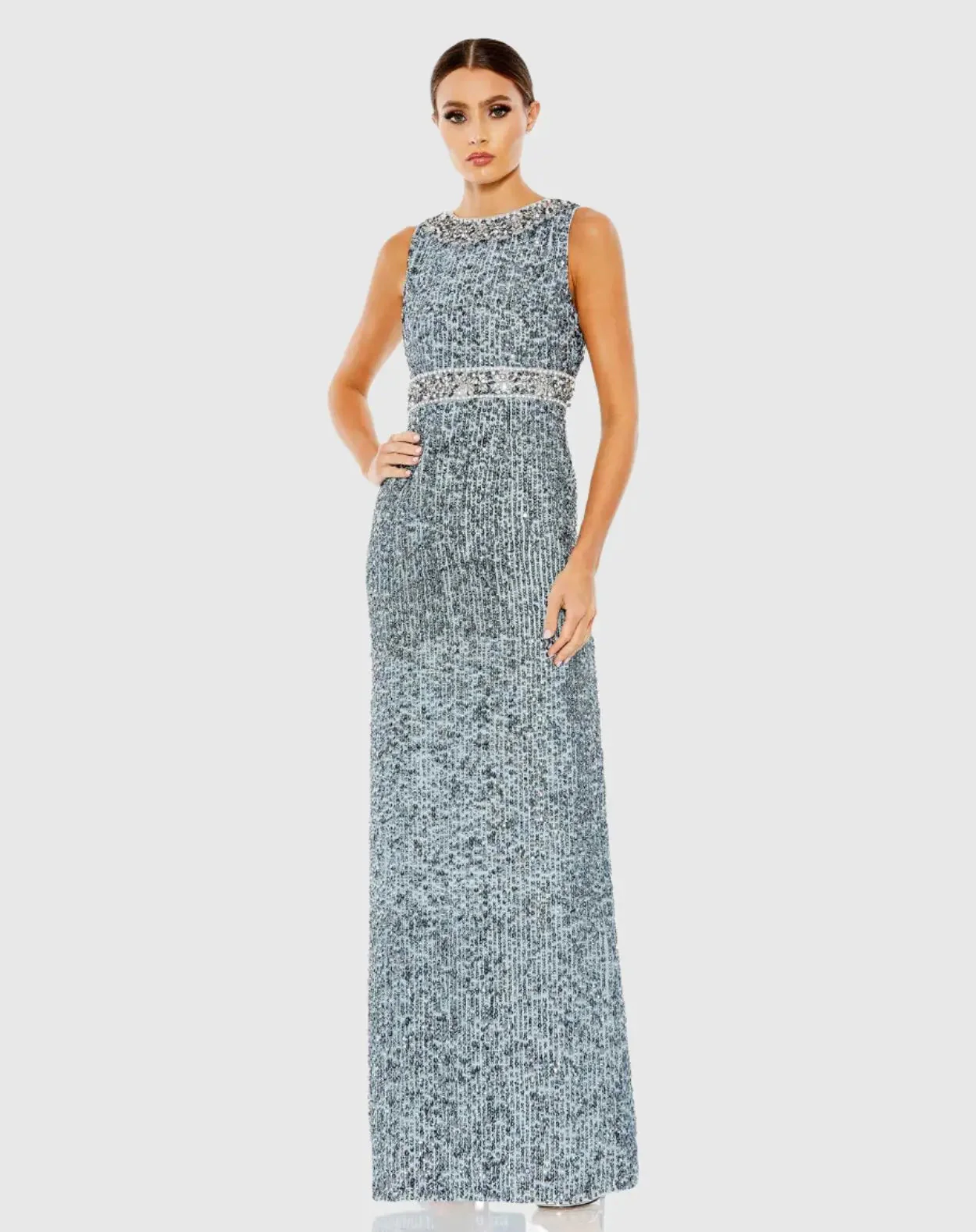 Blue Sleeveless Sequin Column Gown