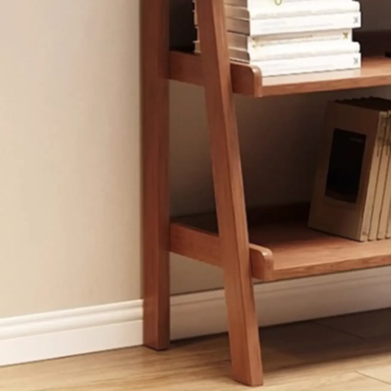 Mid-Century Modern Walnut Wood Multi-tier Ladder Bookshelves