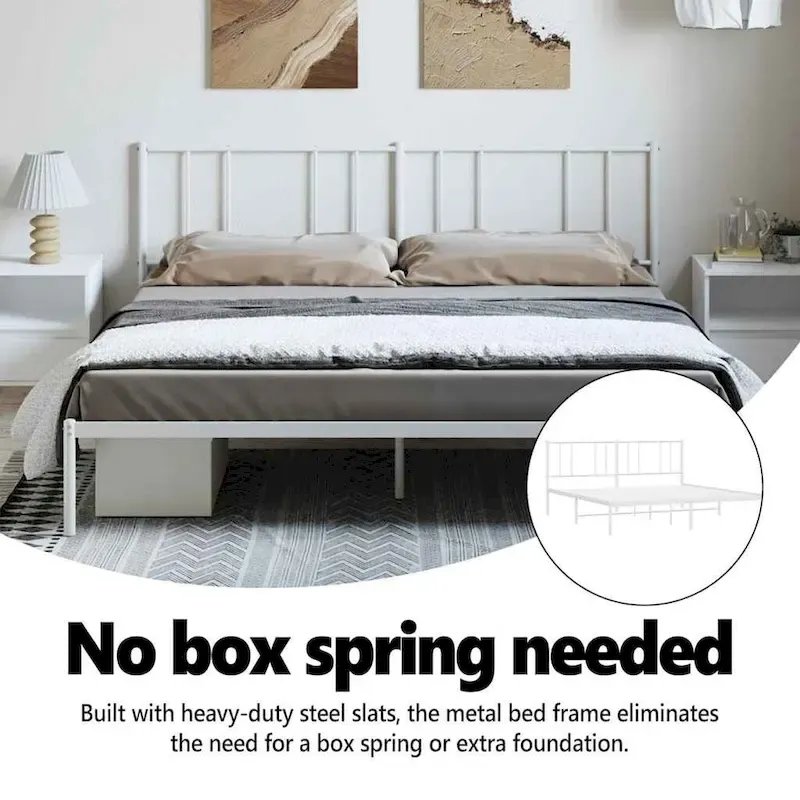 vidaXL Metal Bed Frame with Headboard, No Mattress