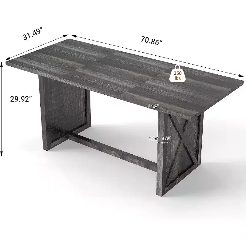 MooxvMoo 70.9 Wooden Dining Table for 6-8 People, Farmhouse Rectangular Kitchen Table, Rustic Grey Dining Room Furniture for Restaurant & Living Room