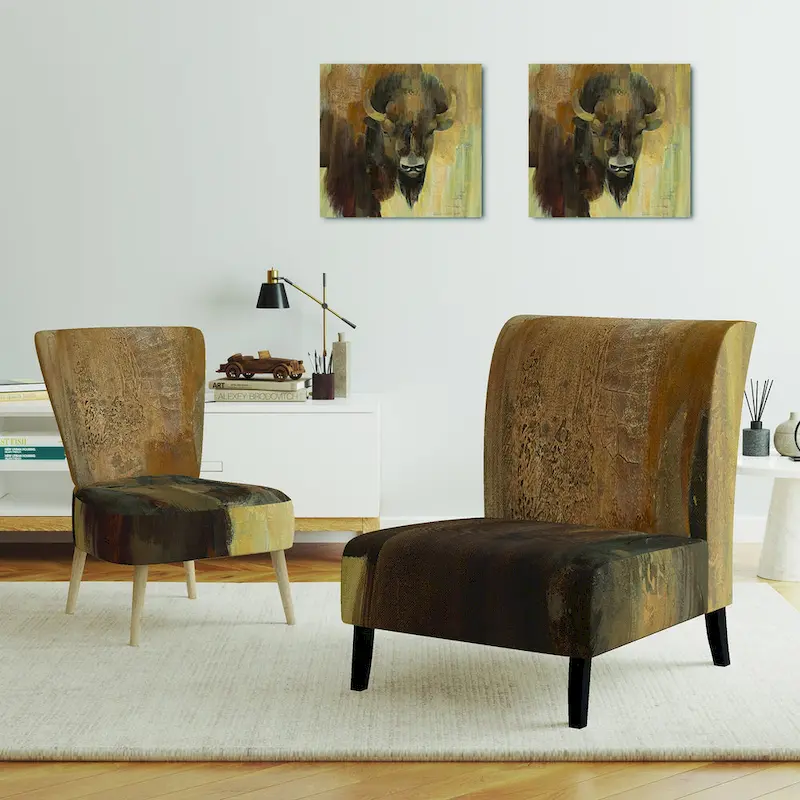 Brown & Black Buffalo Print Fabric Accent Chair – Single Seat (Slipper / Side / Arm Chair)