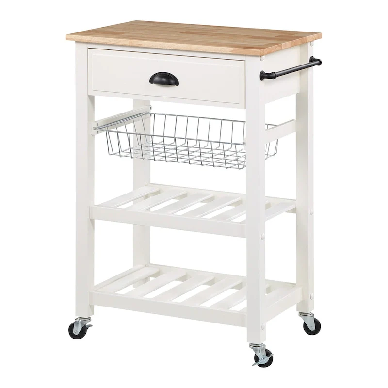 Kitchen Cart with Wood Top - Natural Wood, Rolling Design, Single User