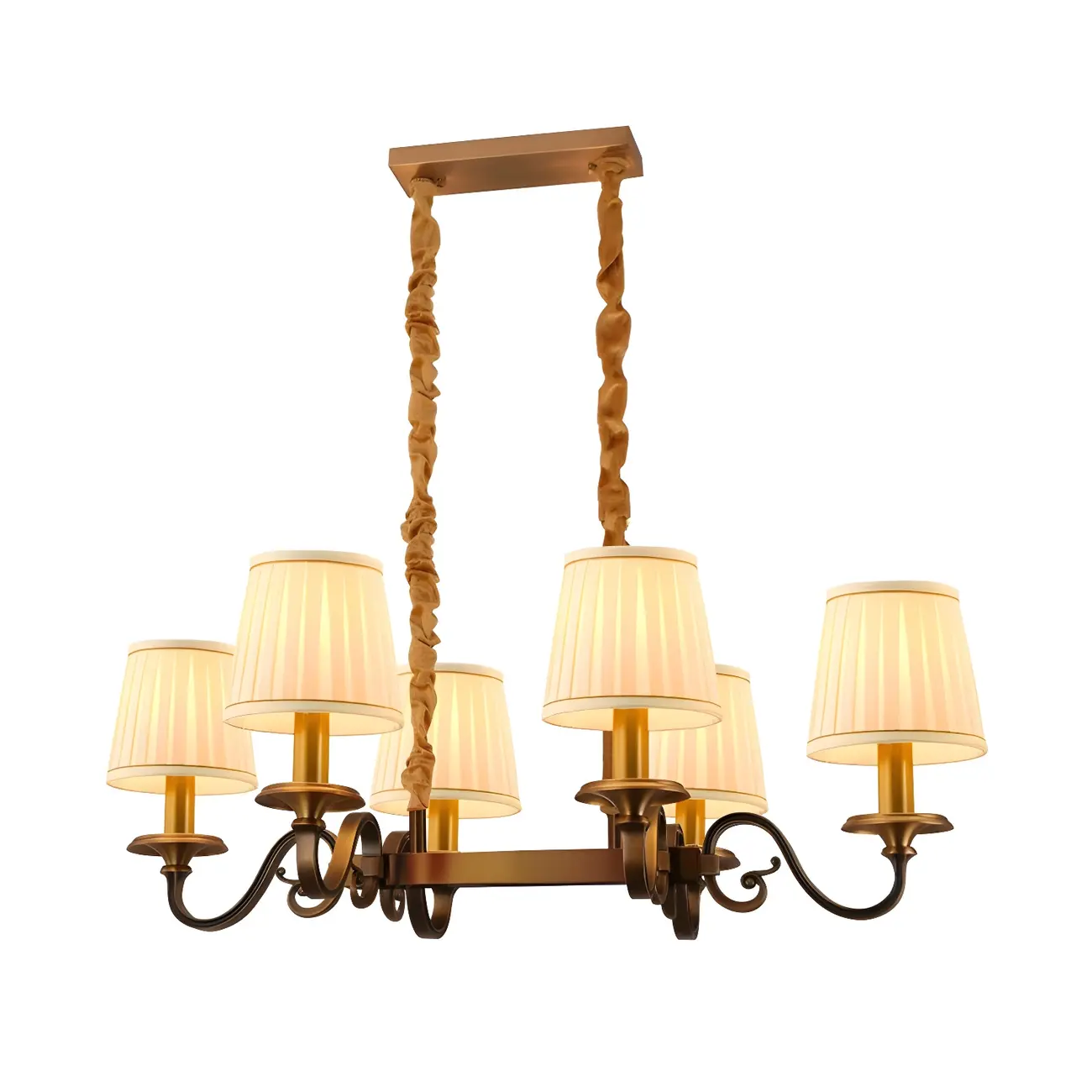 Adjustable Modern Gold Fabric Shade Island Pendant Light