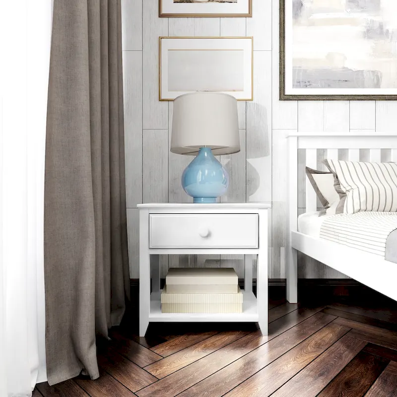 White 1-Drawer Nightstand, Single