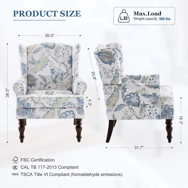Upholstered Polyester Accent Armchair with Spiral Wood Legs and High-Resilient Cushion