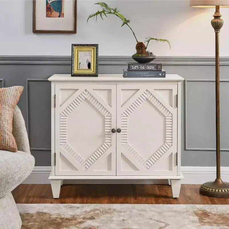 Okak 33.6in Retro Storage Cabinet, Entryway Cabinet with 2 Doors, Decorative Cabinet for Living Room, Hallway, Entryway