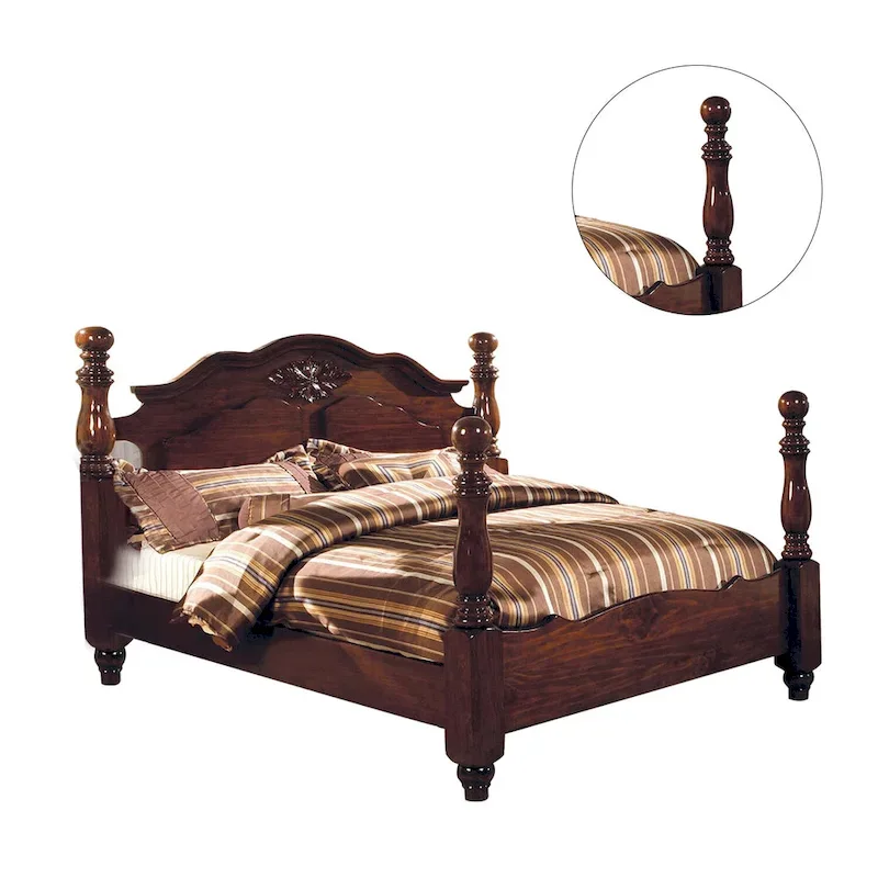 Wooden Turned Post Bed in Glossy Dark Pine