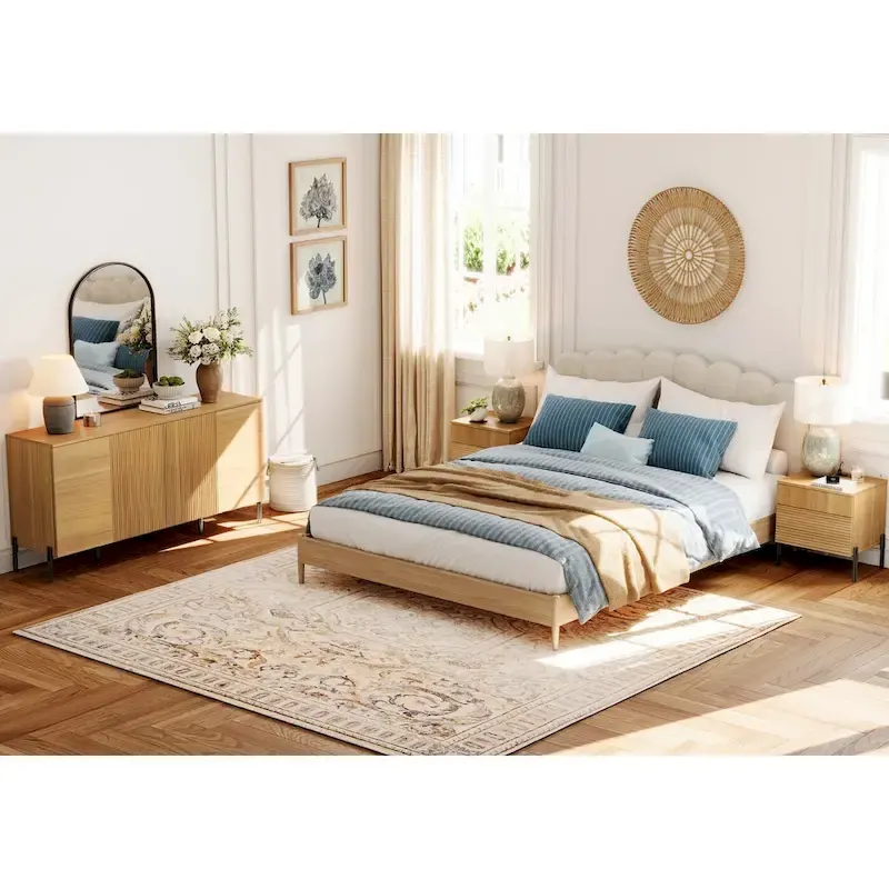 WAMPAT 3-Piece Modern Bedroom Furniture Set, Includes Sideboard Buffet Cabinet, Set of 2 Night Stands,