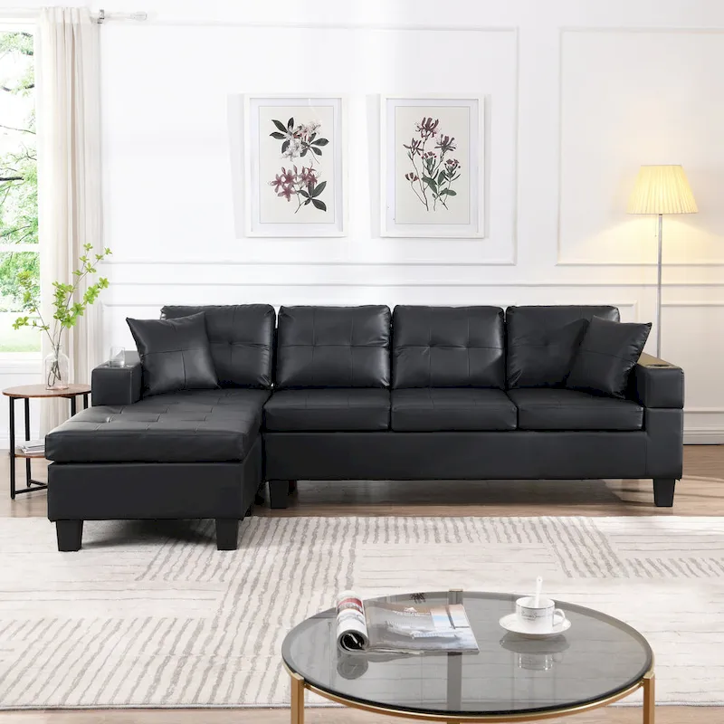 Modern 4-Seat L-Shaped Sectional Sofa with Lounge Chaise