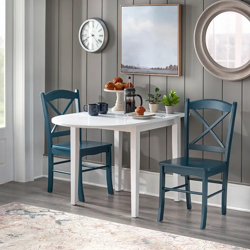 5-Color Farmhouse Drop-Leaf Rubberwood Dining Set for 2 (1 Table + 2 Chairs)