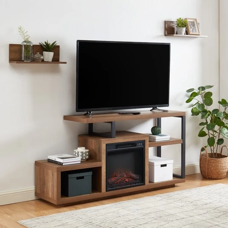 Wood TV Stand Classic Entertainment Center Media Console up to 55 with Electric Fireplace