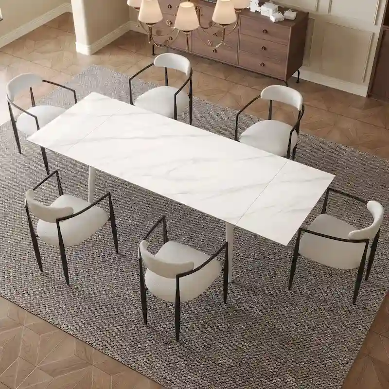 94.48 Rectangular Extendable Sintered Stone Dining Table
