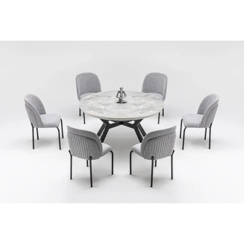 Zirz 7-Piece Extendable Round Dining Table And 6 Dining Chair With Metal Leg Set