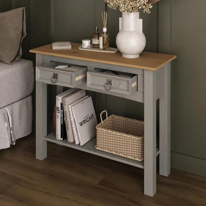 Wood Hall Table Console with 2 Drawers