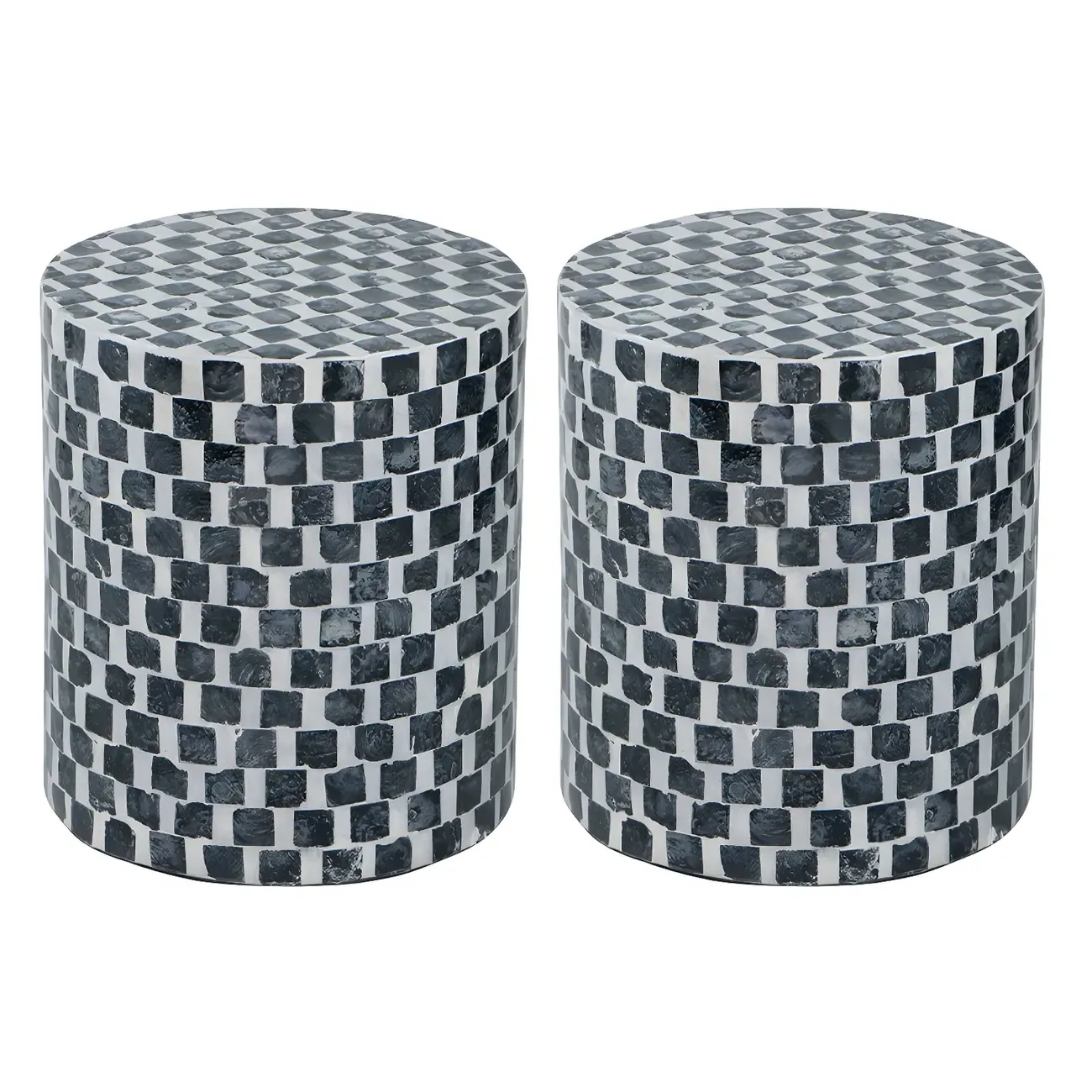 Tropical Mosaic Wooden Round Side Table